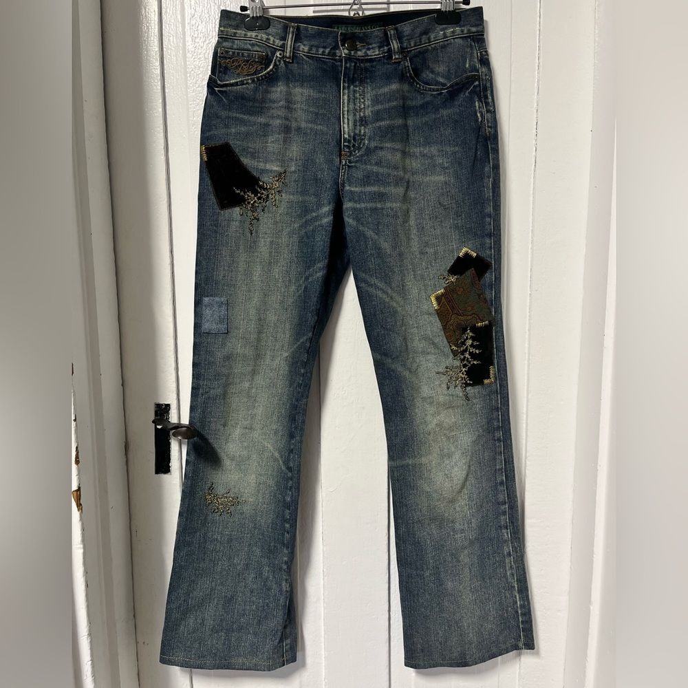 Lauren Ralph Lauren Patchwork Distressed Vintage blue wash Jeans size 6